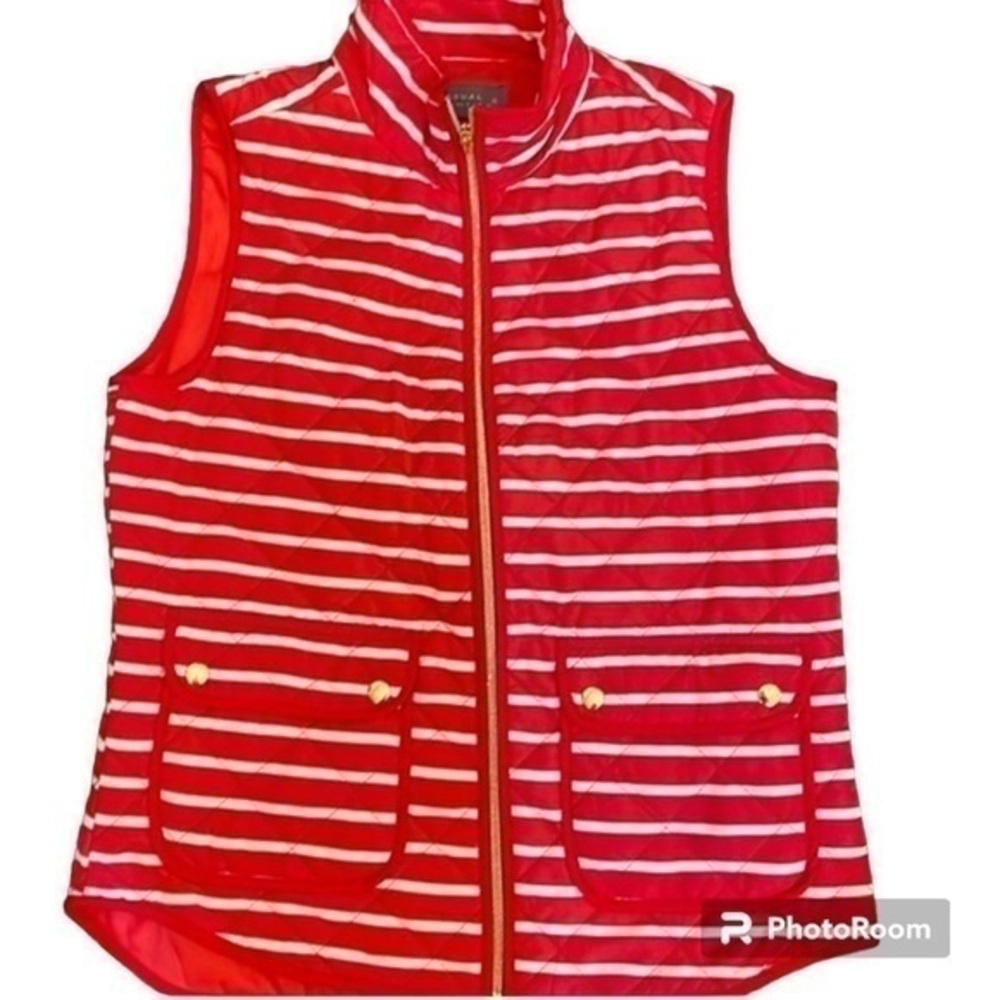 CASUAL‎ IDENTITY Red White Vest Striped Lightweight Gold Accent Size Medium